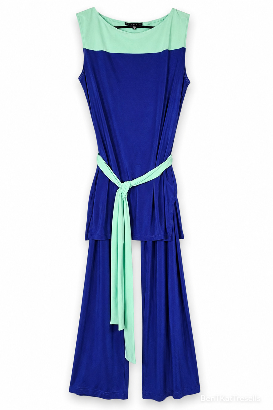 Tiana B Colorblock Pantsuit Set Blue Loungewear Lagenlook Careerwear Luxe Sz Lg